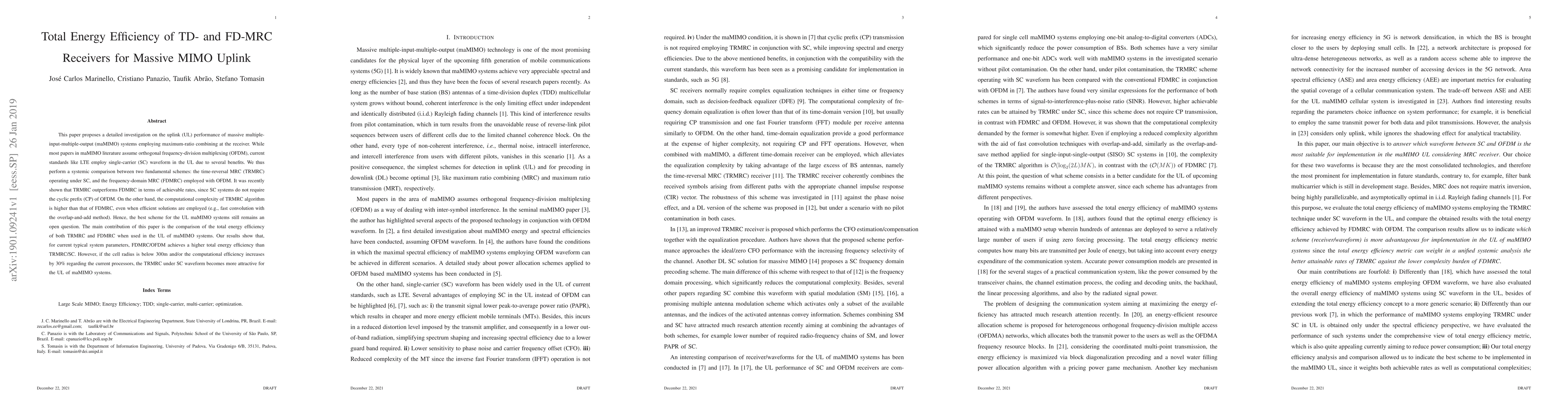 Thumbnail for Total Energy Efficiency of TD- and FD-MRC Receivers for Massive MIMO
  Uplink