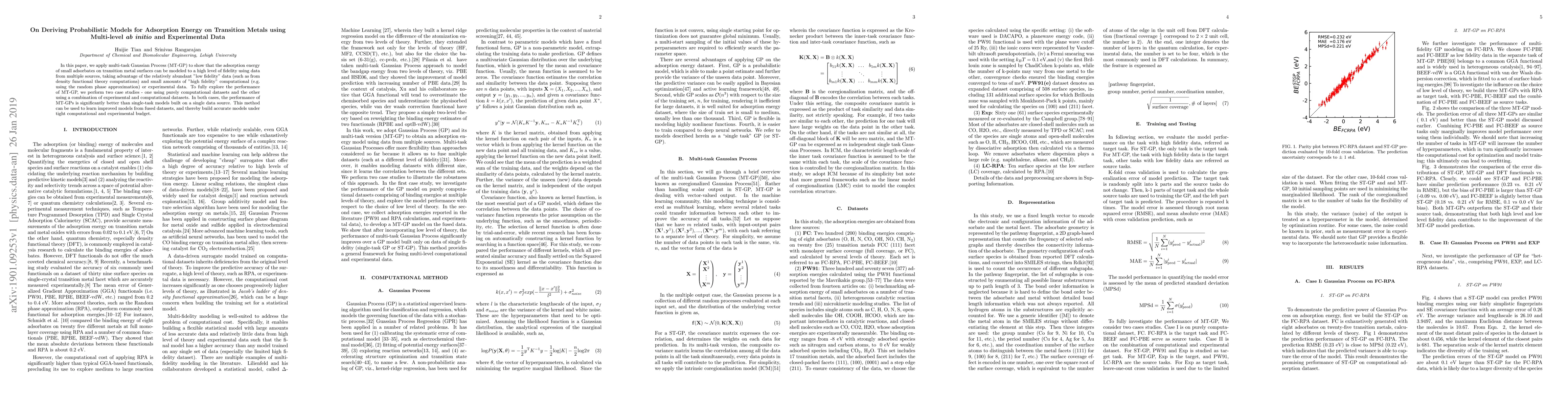 Thumbnail for On Deriving Probabilistic Models for Adsorption Energy on Transition
  Metals using Multi-level Ab initio and Experimental Data