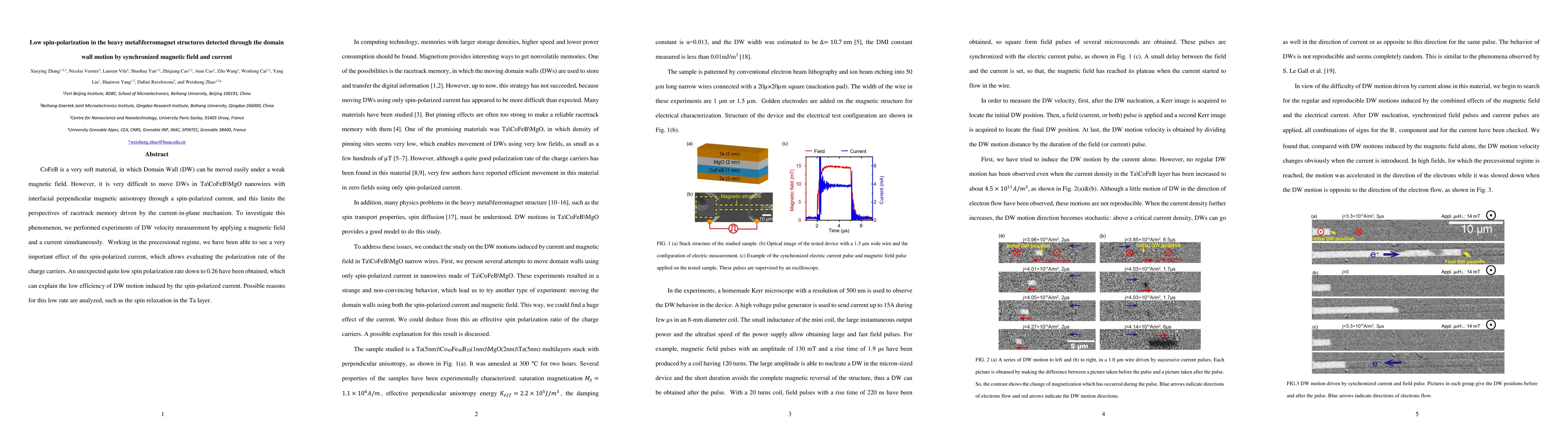 Thumbnail for Low spin-polarization in the heavy metal\ferromagnet structures detected
  through the domain wall motion by synchronized magnetic field and current