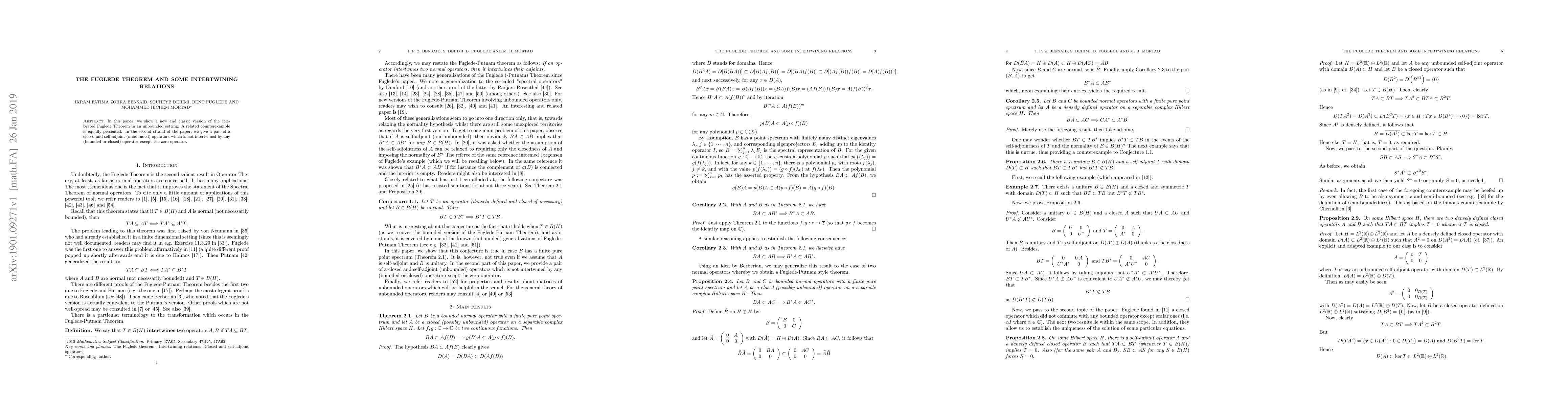 Thumbnail for The Fuglede Theorem and Some Intertwining Relations