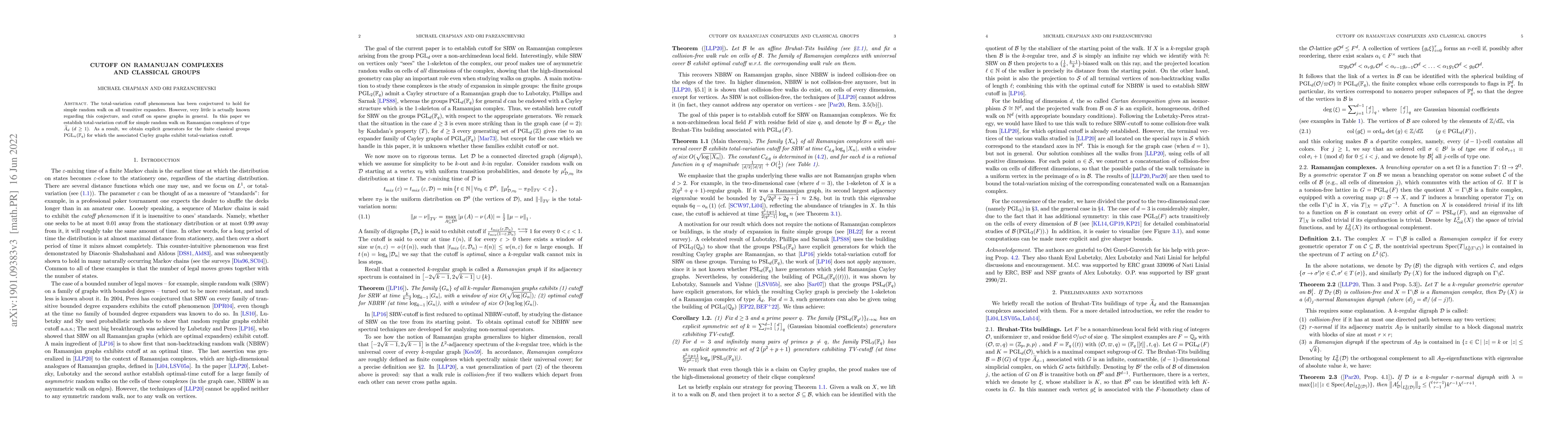 Thumbnail for Cutoff on Ramanujan complexes and classical groups
