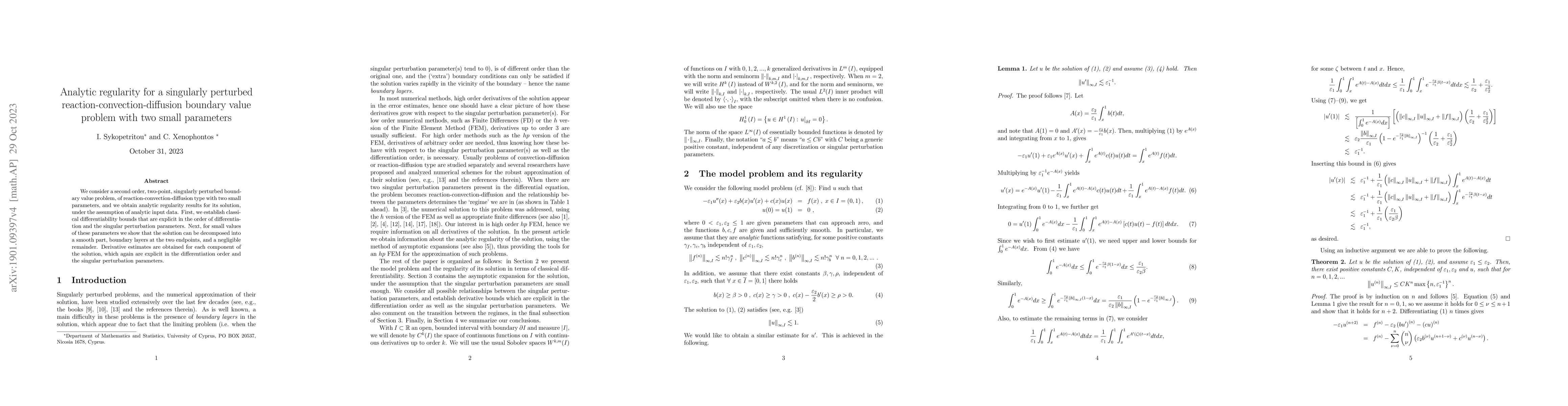 Thumbnail for Analytic regularity for a singularly perturbed
  reaction-convection-diffusion boundary value problem with two small
  parameters