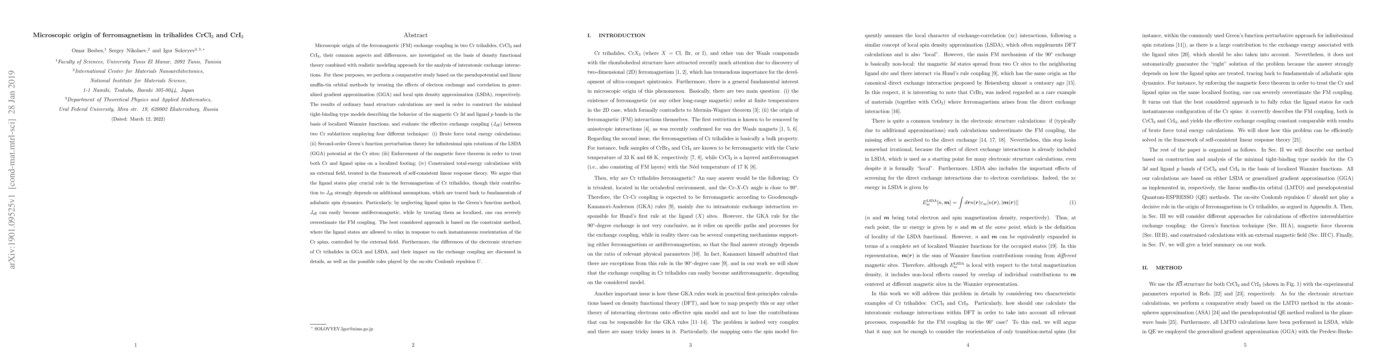 Thumbnail for Microscopic origin of ferromagnetism in trihalides CrCl$_3$ and CrI$_3$