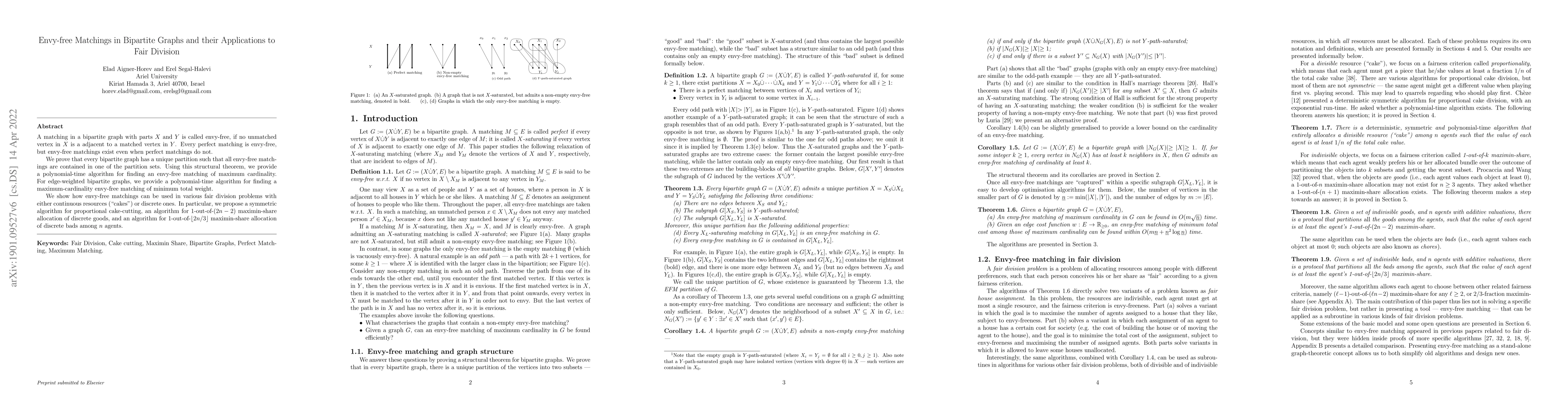 Thumbnail for Envy-free Matchings in Bipartite Graphs and their Applications to Fair
  Division