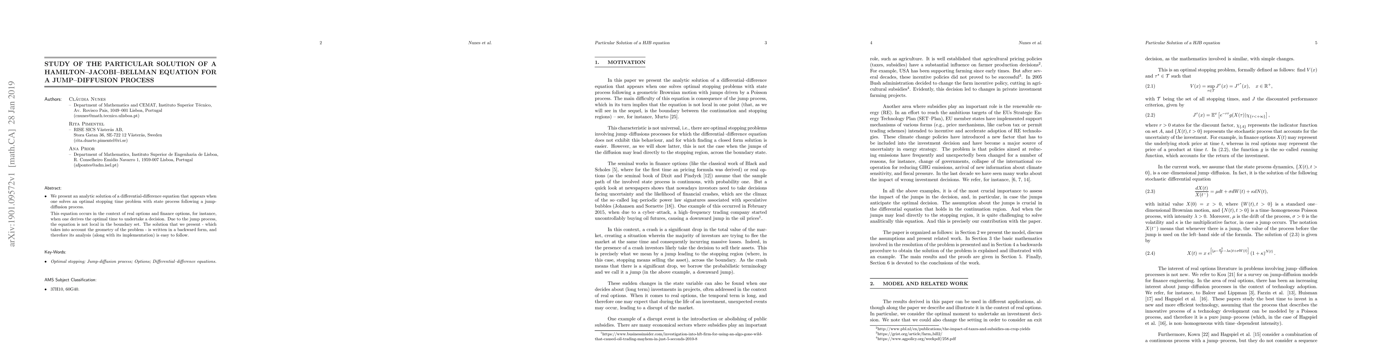 Thumbnail for Study of the Particular Solution of a Hamilton-Jacobi-Bellman Equation
  for a Jump-Diffusion Process
