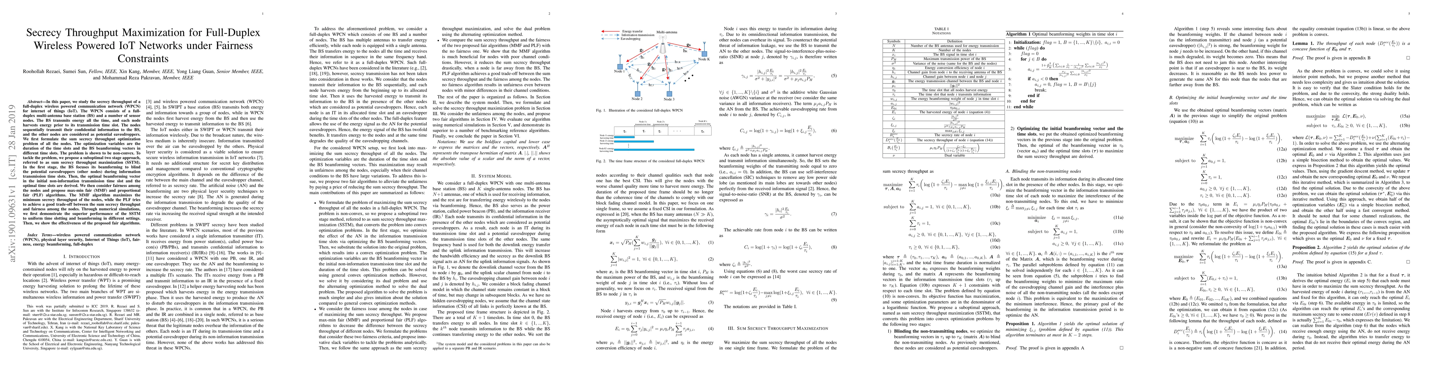 Thumbnail for Secrecy Throughput Maximization for Full-Duplex Wireless Powered IoT
  Networks under Fairness Constraints