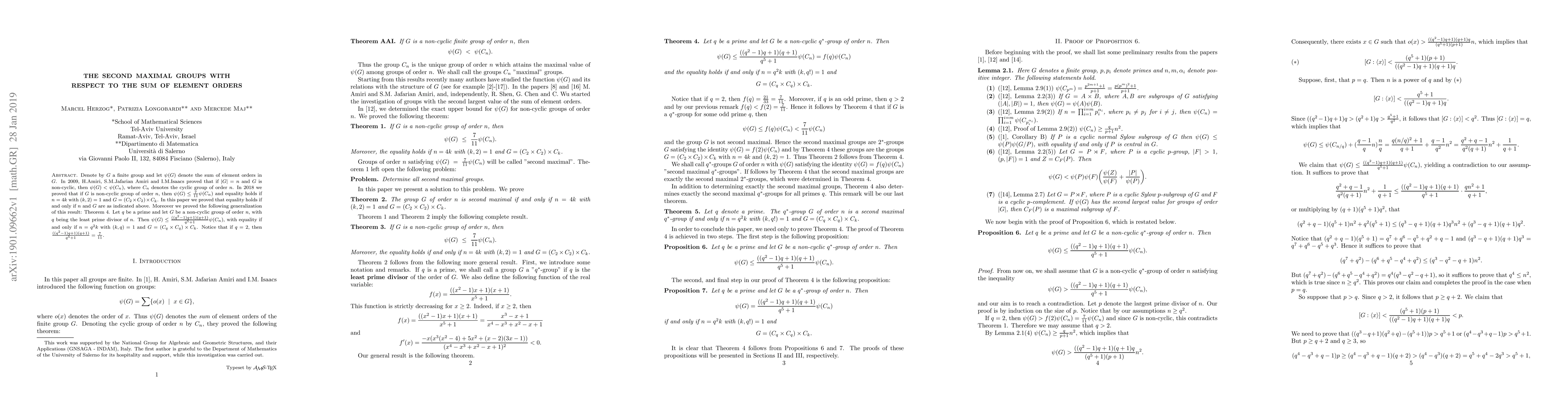 Thumbnail for The second maximal groups with respect to the sum of element orders