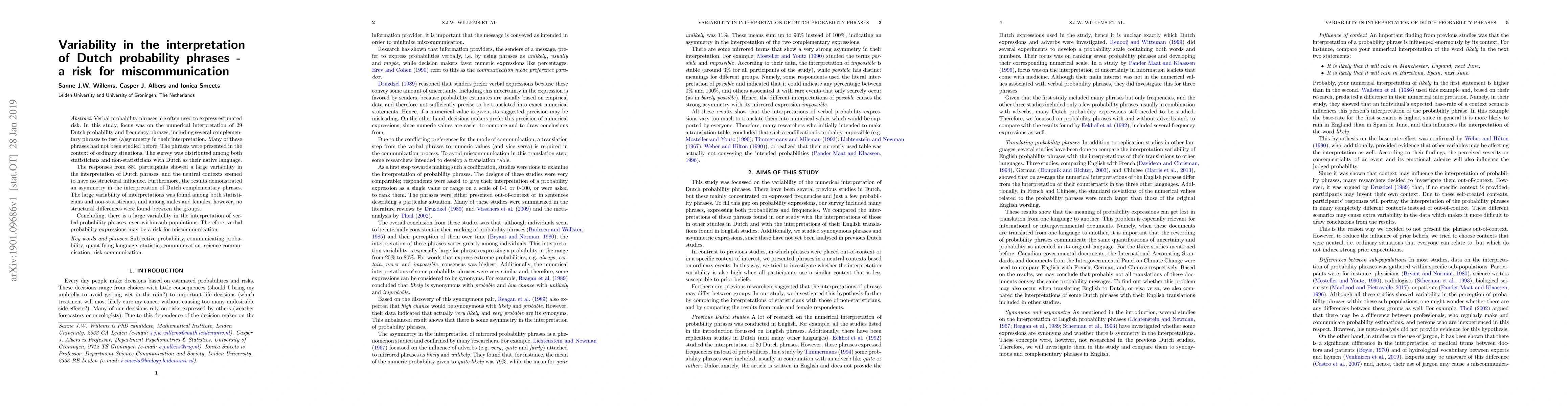 Thumbnail for Variability in the interpretation of Dutch probability phrases - a risk
  for miscommunication