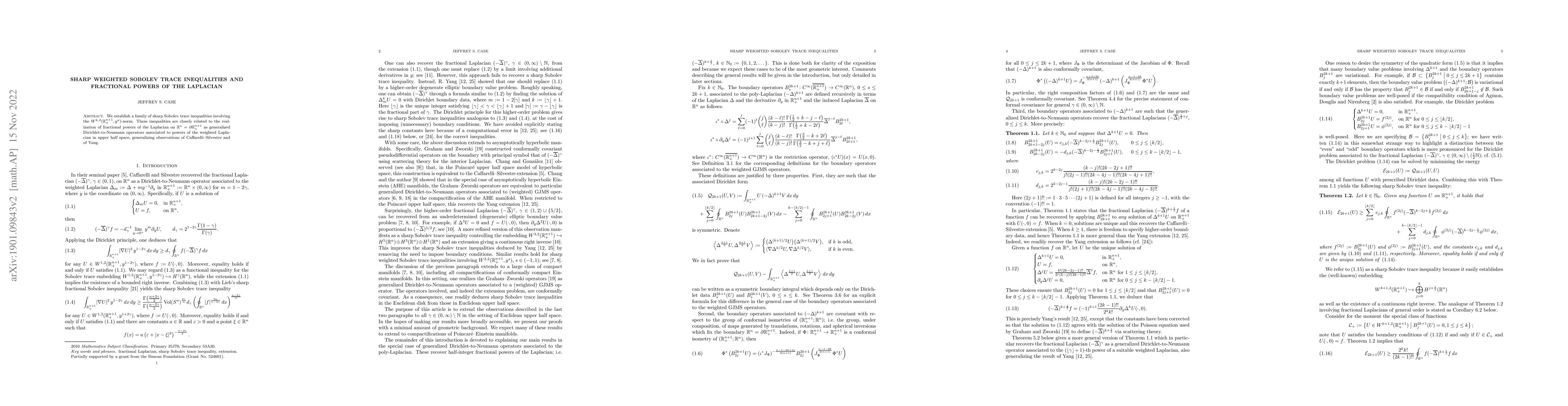 Thumbnail for Sharp weighted Sobolev trace inequalities and fractional powers of the
  Laplacian