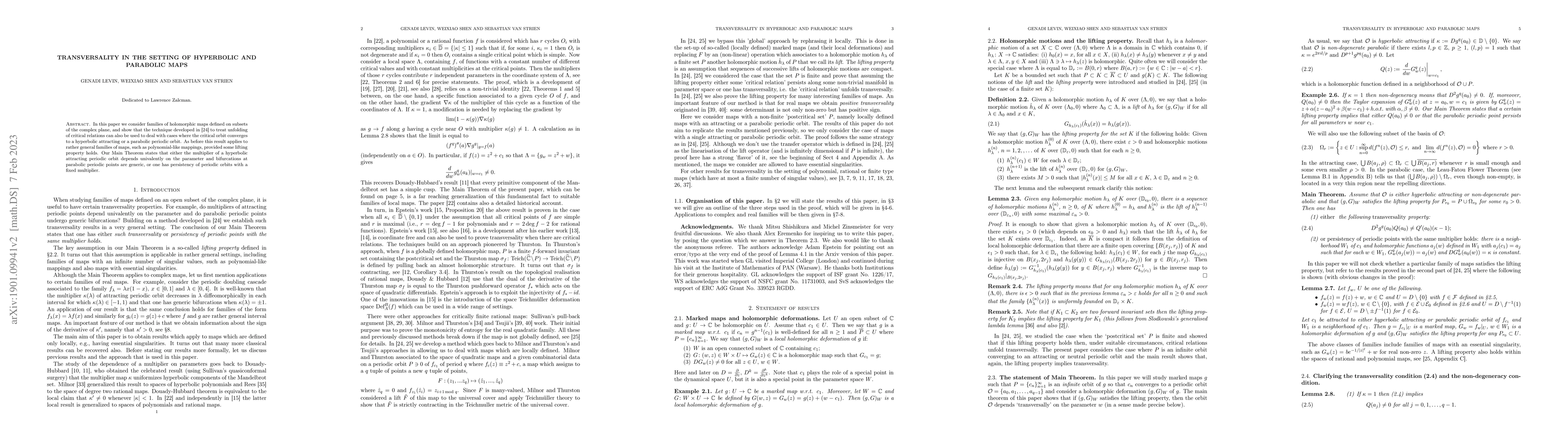 Thumbnail for Transversality in the setting of hyperbolic and parabolic maps