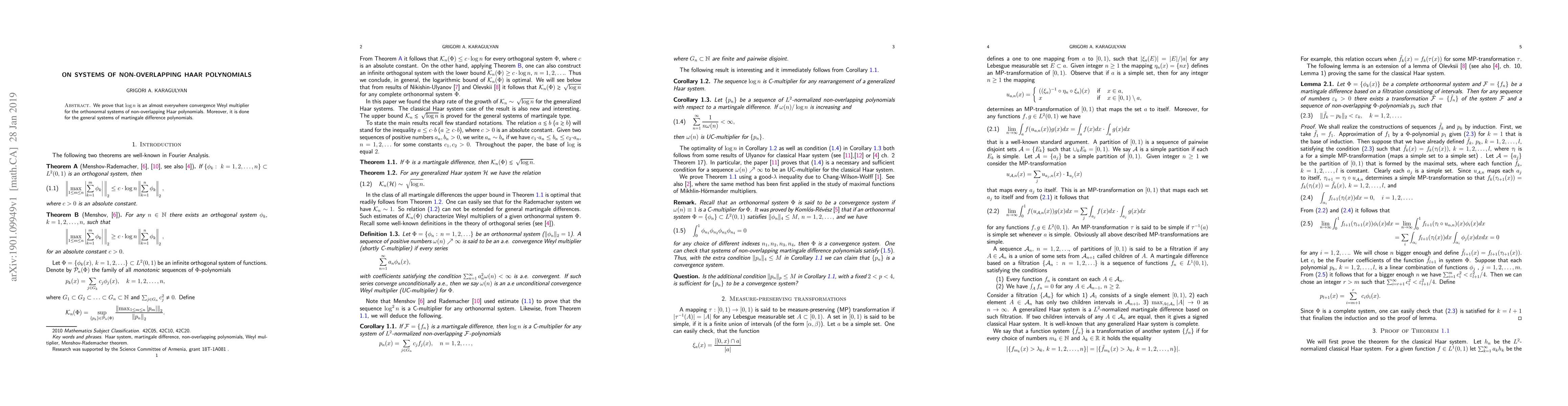 Thumbnail for On systems of non-overlapping Haar polynomials