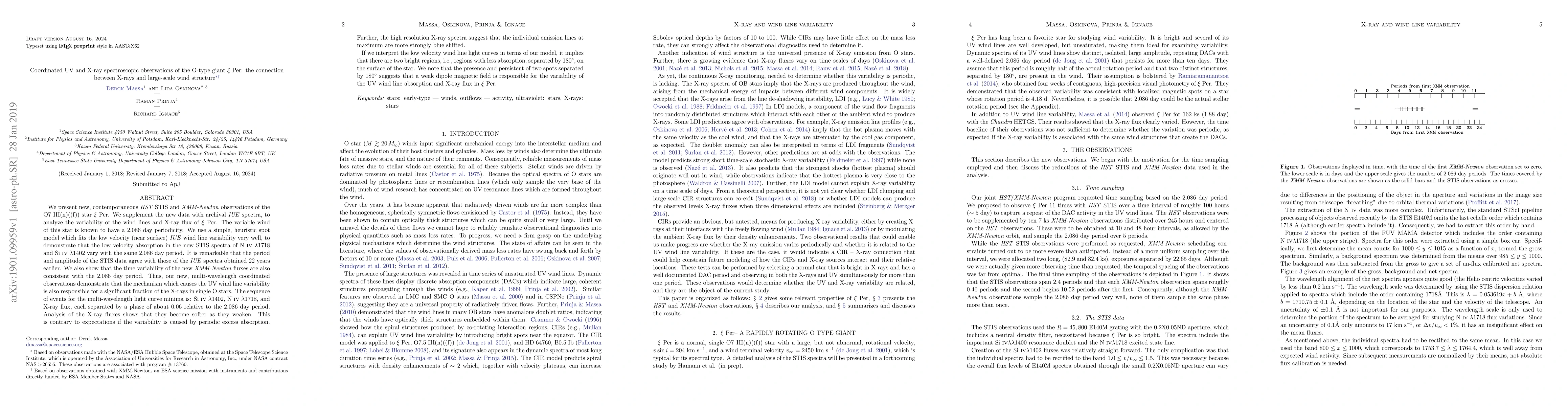 Thumbnail for Coordinated UV and X-ray spectroscopic observations of the O-type giant
  xi Per: the connection between X-rays and large-scale wind structure