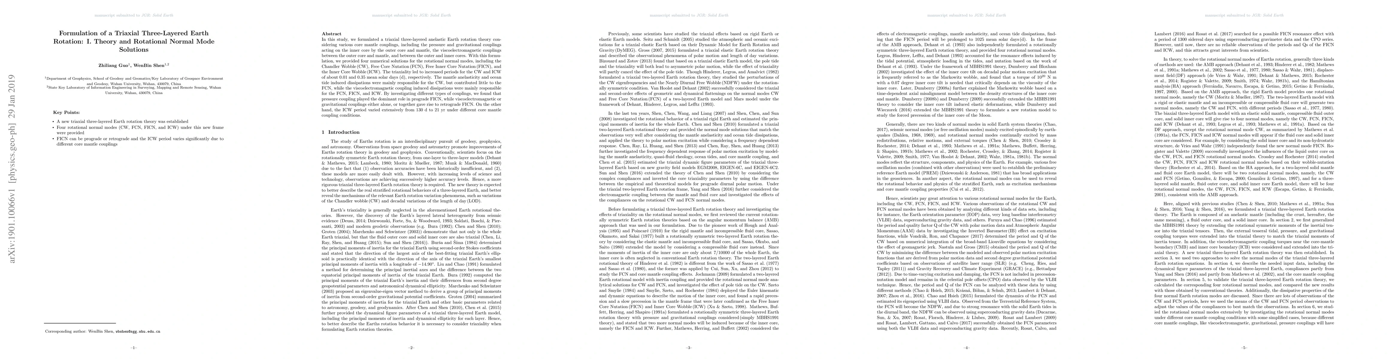 Thumbnail for Formulation of a Triaxial Three-Layered Earth Rotation: I. Theory and
  Rotational Normal Mode Solutions