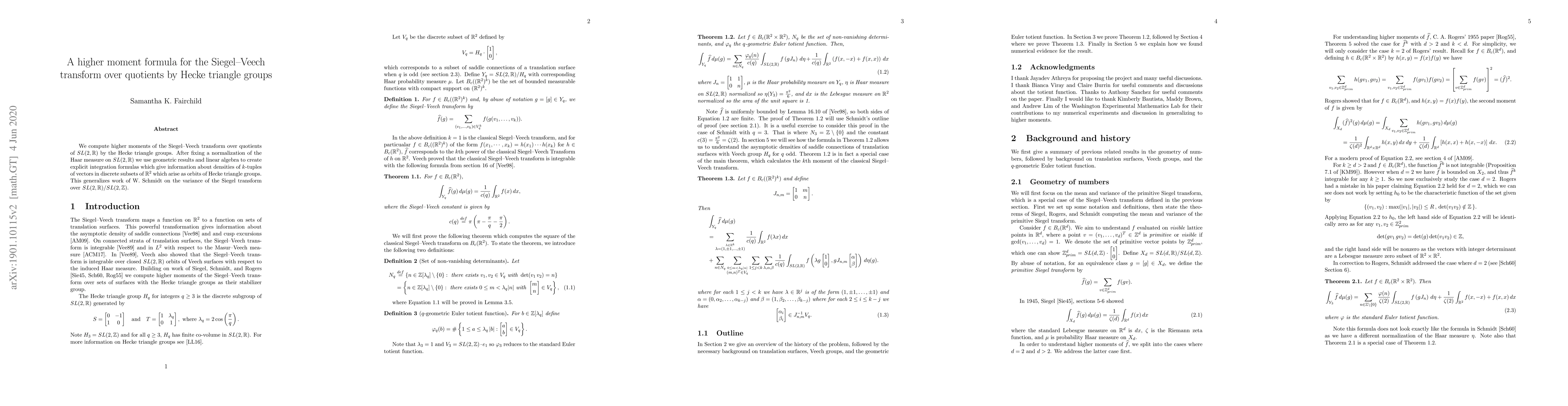 Thumbnail for A higher moment formula for the Siegel--Veech transform over quotients
  by Hecke triangle groups