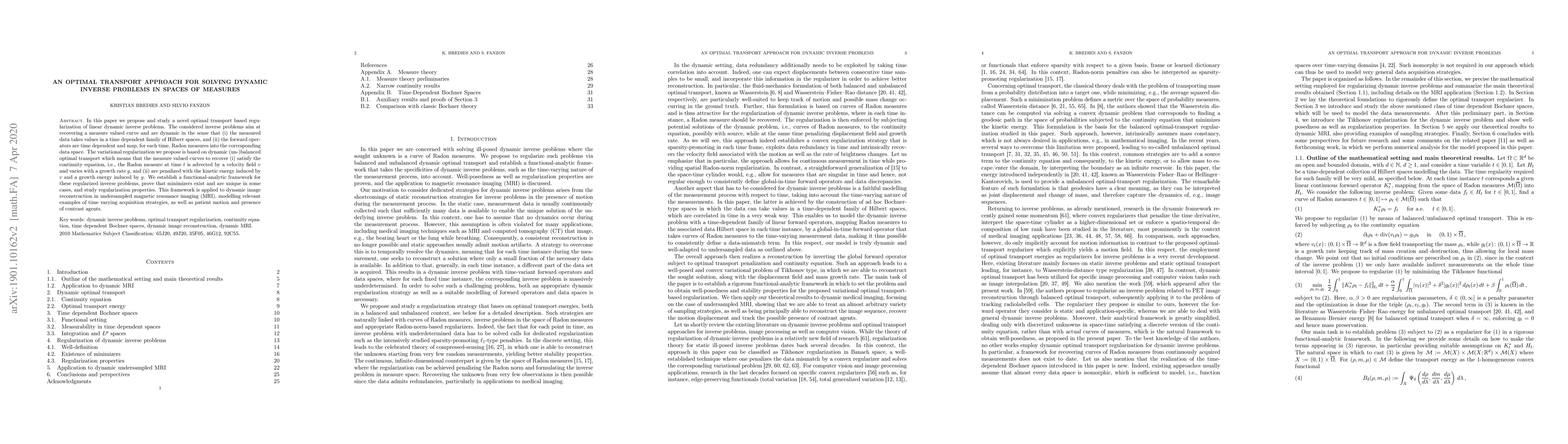 Thumbnail for An optimal transport approach for solving dynamic inverse problems in
  spaces of measures