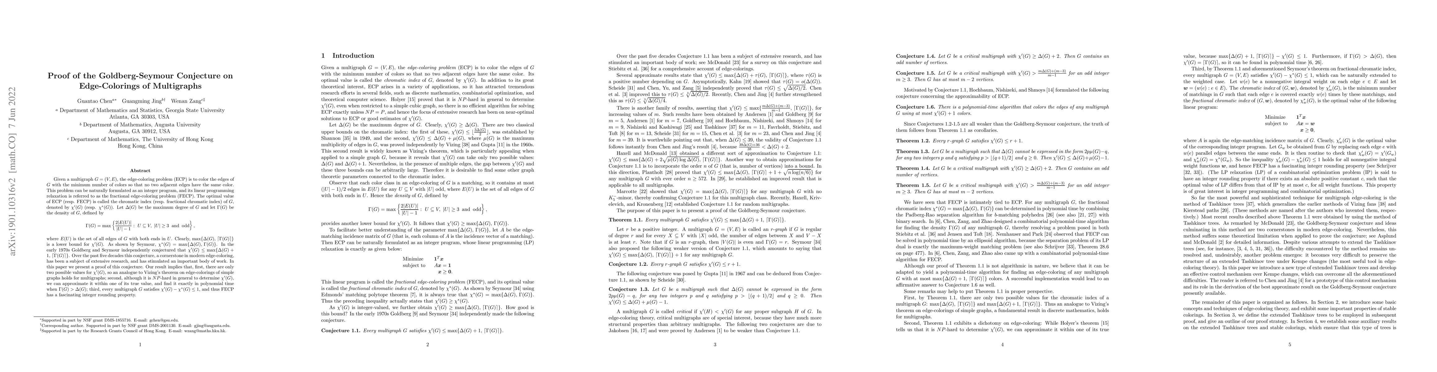 Thumbnail for Proof of the Goldberg-Seymour Conjecture on Edge-Colorings of
  Multigraphs
