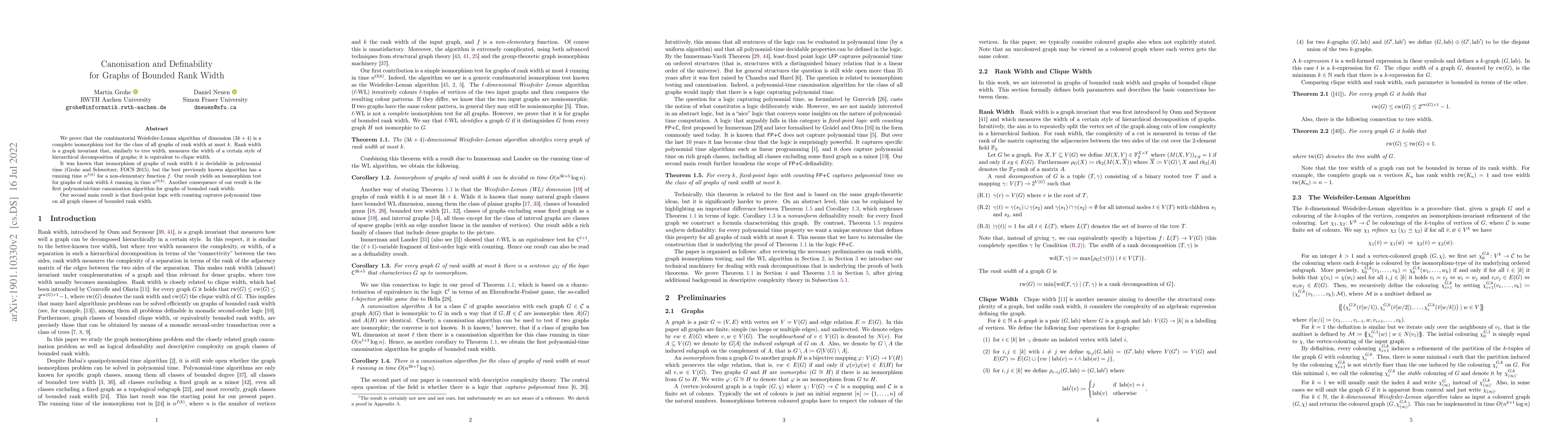 Thumbnail for Canonisation and Definability for Graphs of Bounded Rank Width