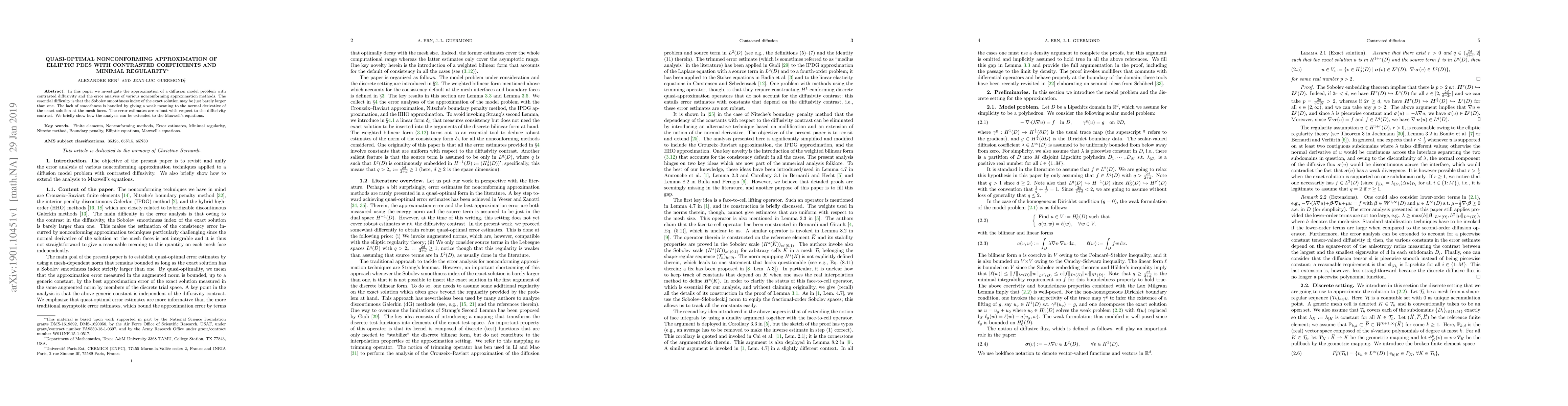 Thumbnail for Quasi-optimal nonconforming approximation of elliptic PDEs with
  contrasted coefficients and minimal regularity