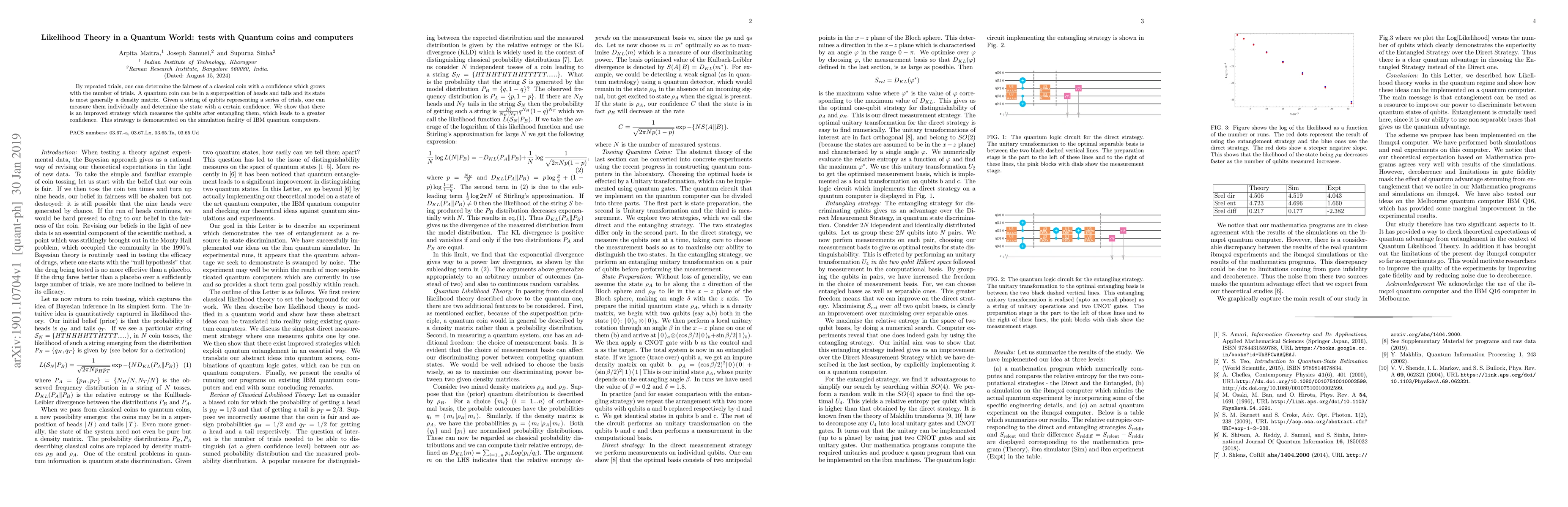 Thumbnail for Likelihood Theory in a Quantum World: tests with Quantum coins and
  computers