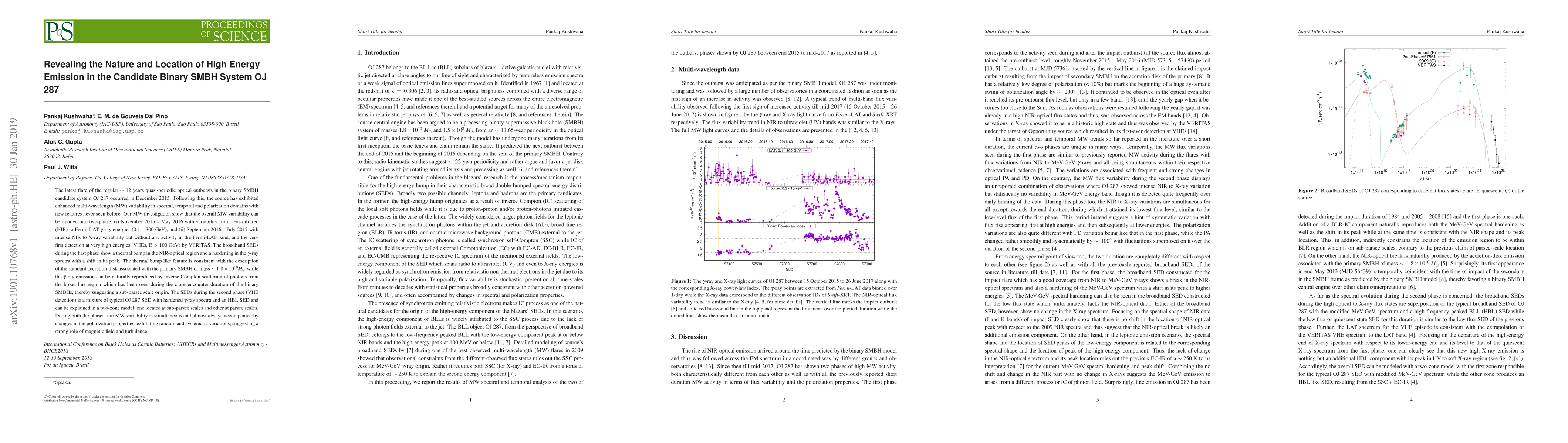 Thumbnail for Revealing the Nature and Location of High Energy Emission in the
  Candidate Binary SMBH System OJ 287