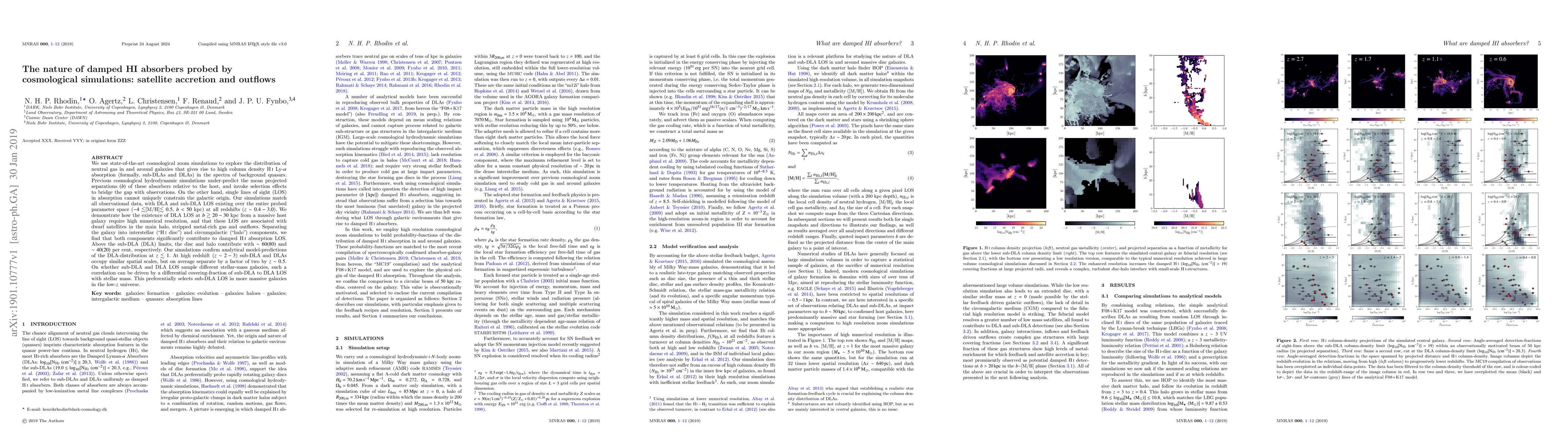 Thumbnail for The nature of damped HI absorbers probed by cosmological simulations:
  satellite accretion and outflows