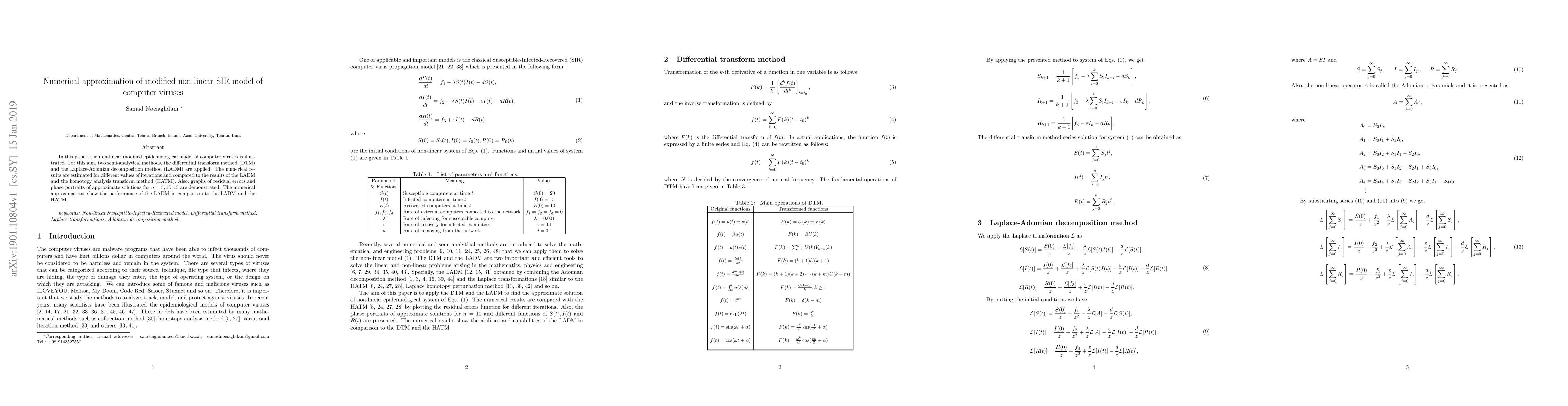 Thumbnail for Numerical approximation of modified non-linear SIR model of computer
  viruses