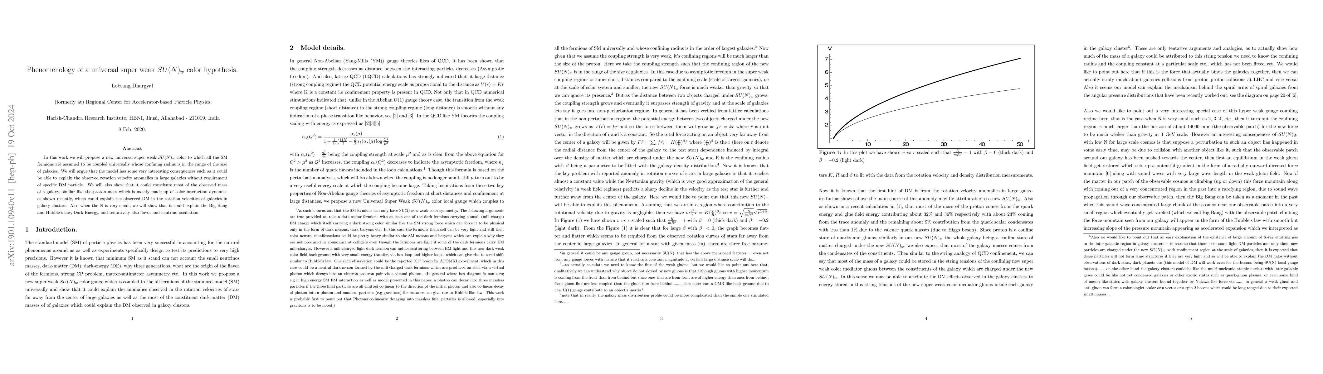 Thumbnail for Phenomenology of a universal super weak $SU(N)_{w}$ color hypothesis