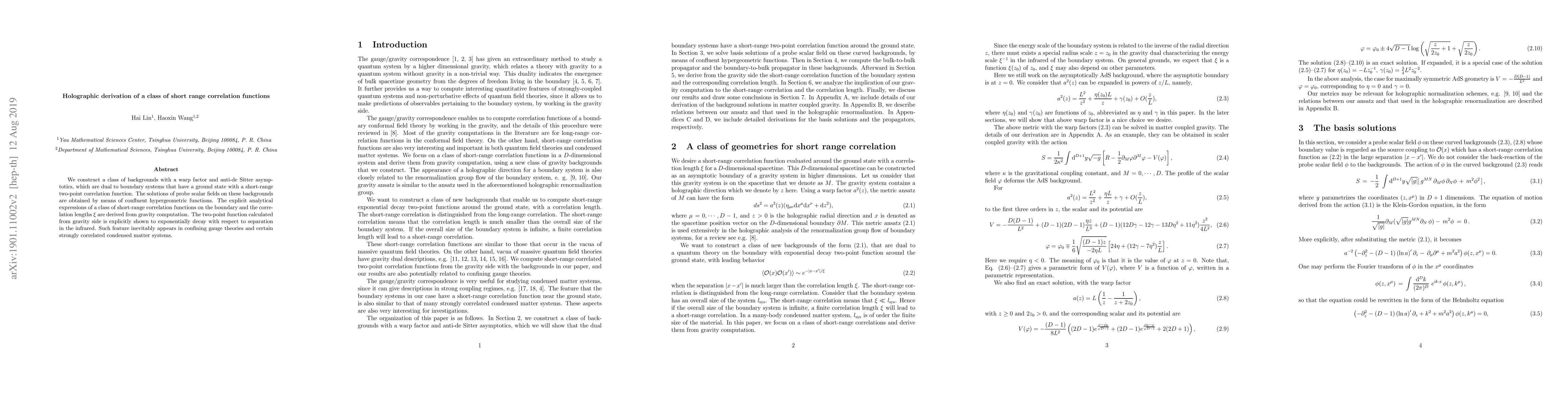 Thumbnail for Holographic derivation of a class of short range correlation functions
