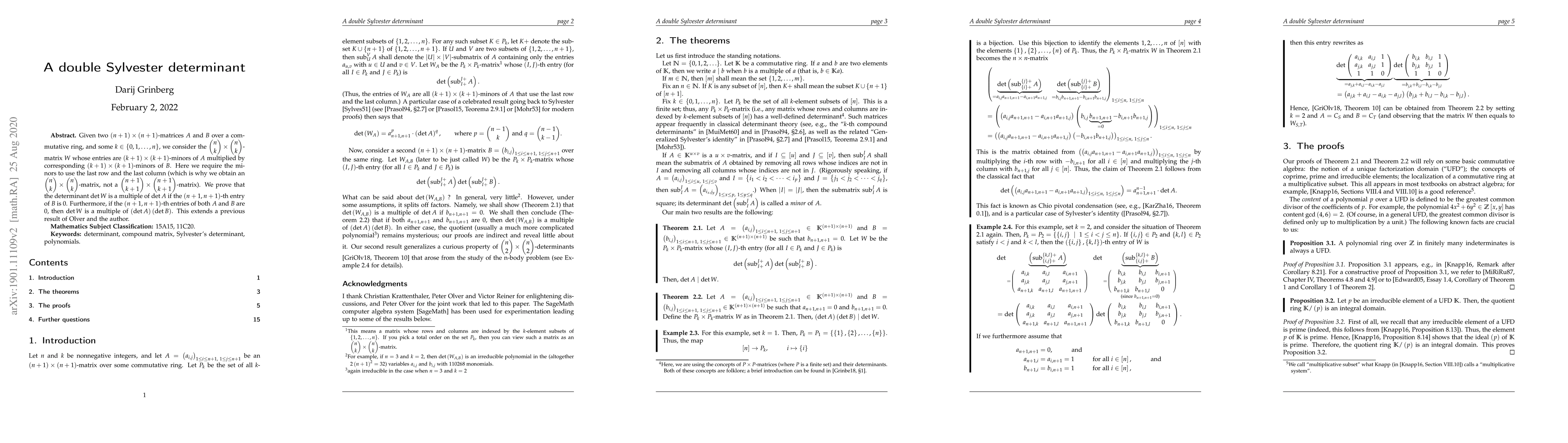Thumbnail for A double Sylvester determinant