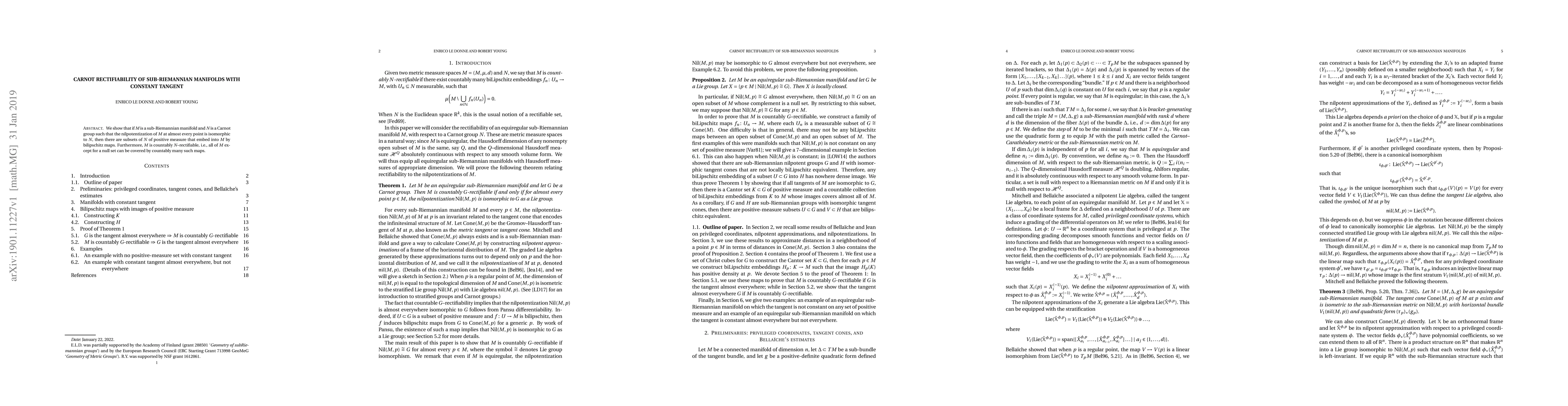 Thumbnail for Carnot rectifiability of sub-Riemannian manifolds with constant tangent