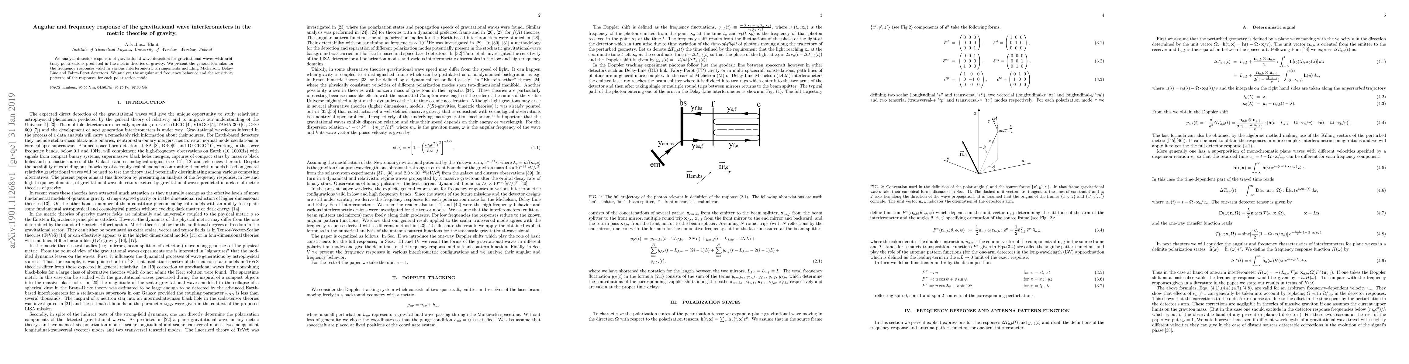 Thumbnail for Angular and frequency response of the gravitational wave interferometers
  in the metric theories of gravity