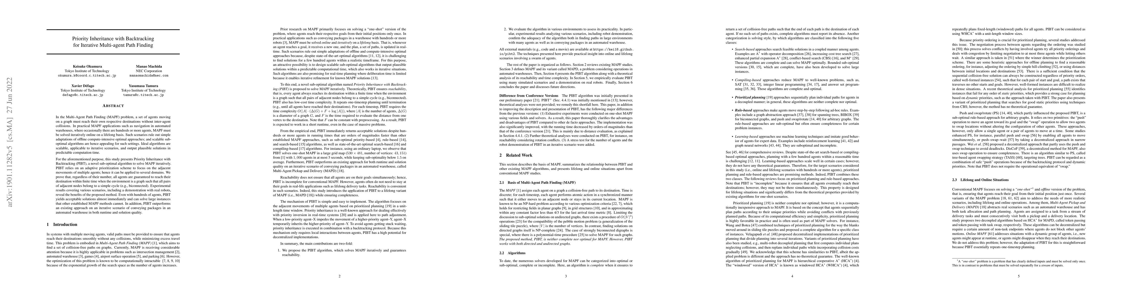 Thumbnail for Priority Inheritance with Backtracking for Iterative Multi-agent Path
  Finding