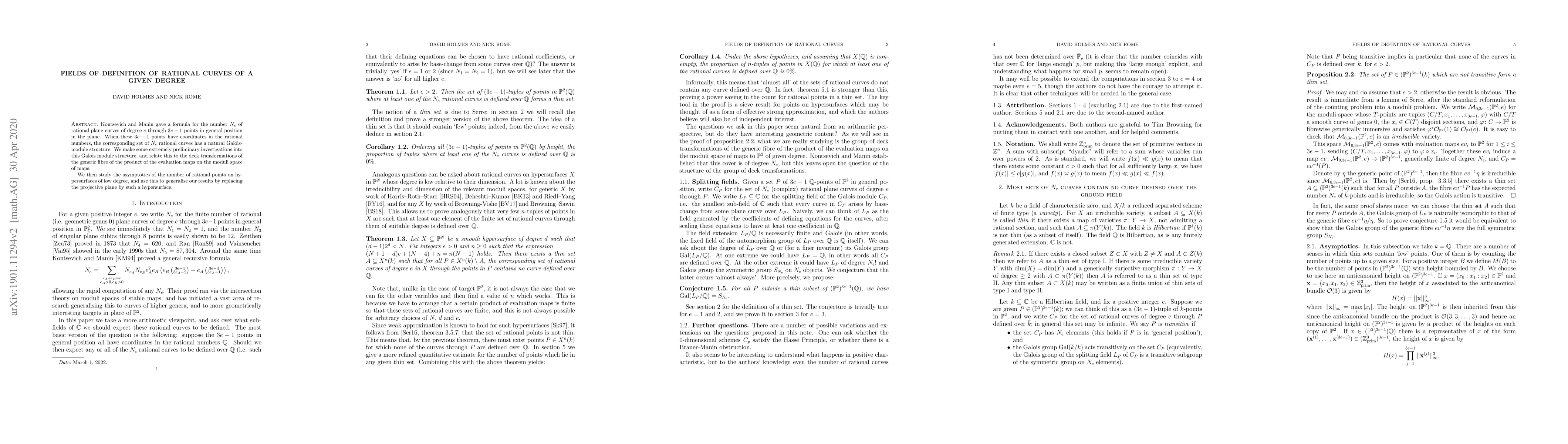 Thumbnail for Fields of definition of curves of a given degree