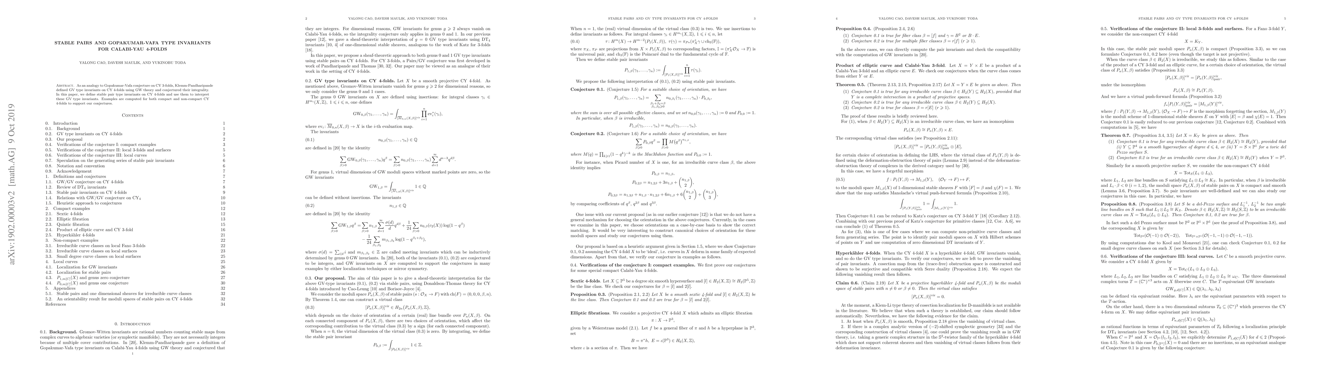 Thumbnail for Stable pairs and Gopakumar-Vafa type invariants for Calabi-Yau 4-folds