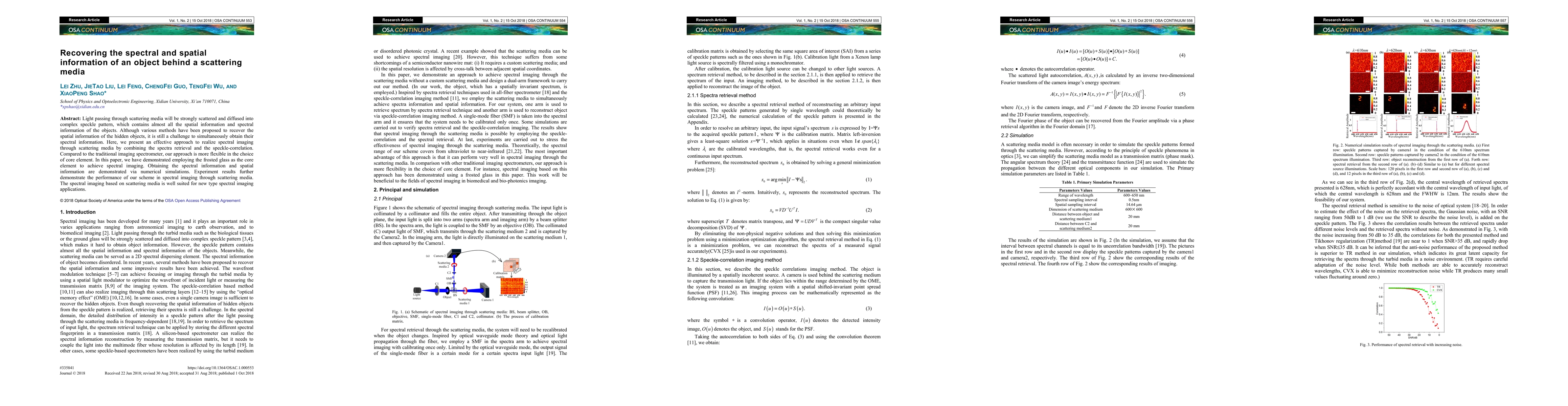 Thumbnail for Recovering the spectral and spatial information of an object behind a
  scattering media
