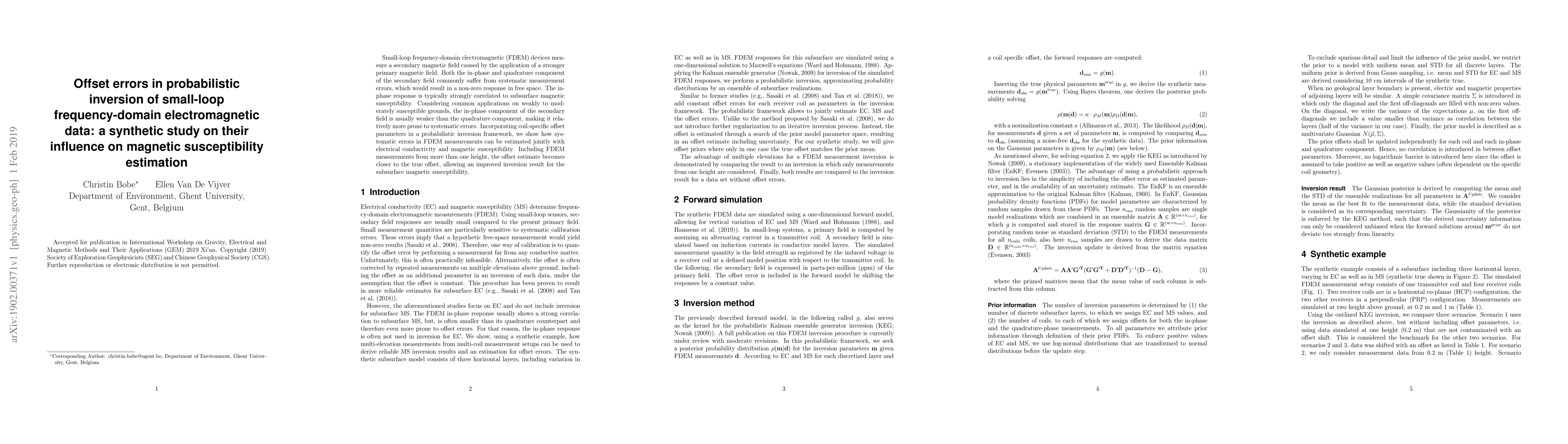 Thumbnail for Offset errors in probabilistic inversion of small-loop frequency-domain
  electromagnetic data: a synthetic study on their influence on magnetic
  susceptibility estimation