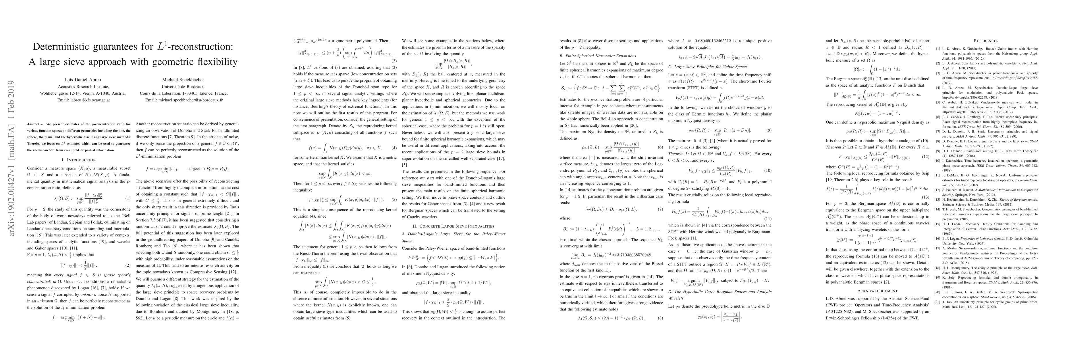 Thumbnail for Deterministic guarantees for $L^{1}$-reconstruction: A large sieve
  approach with geometric flexibility