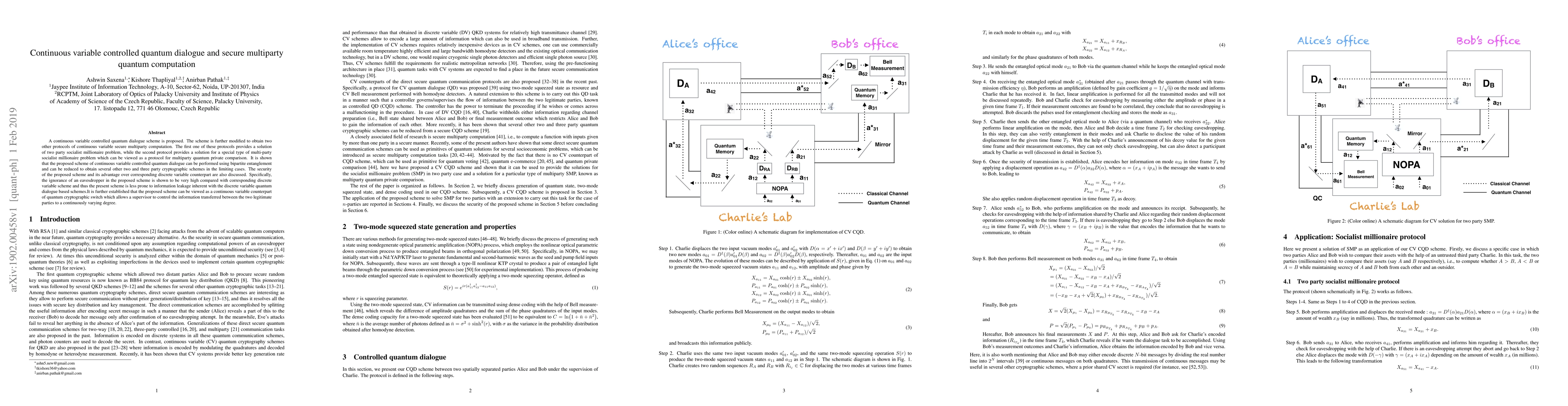 Thumbnail for Continuous variable controlled quantum dialogue and secure multiparty
  quantum computation