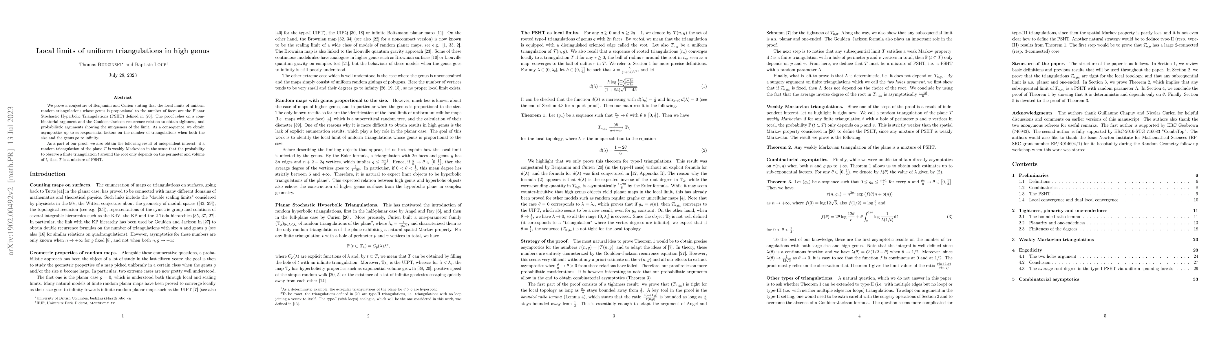 Thumbnail for Local limits of uniform triangulations in high genus