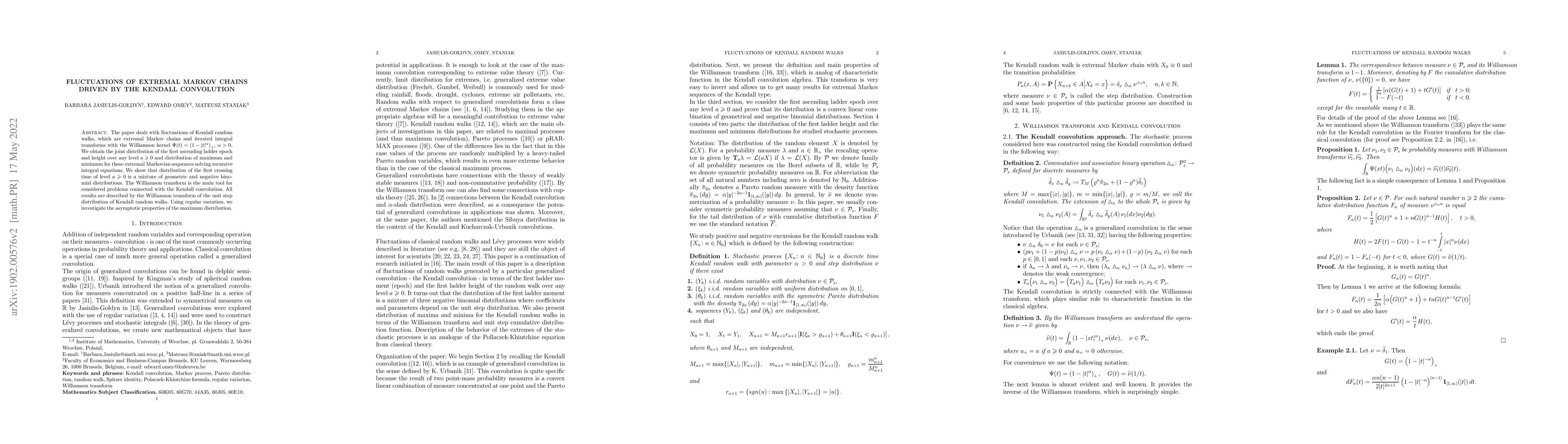 Thumbnail for Fluctuations of extremal Markov chains driven by the Kendall convolution