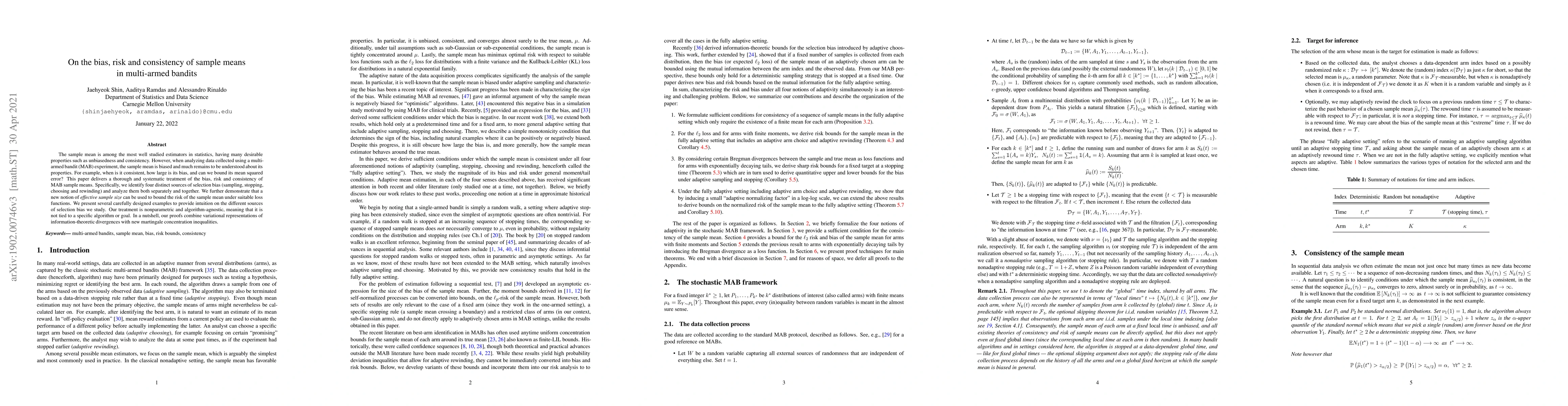 Thumbnail for On the bias, risk and consistency of sample means in multi-armed bandits