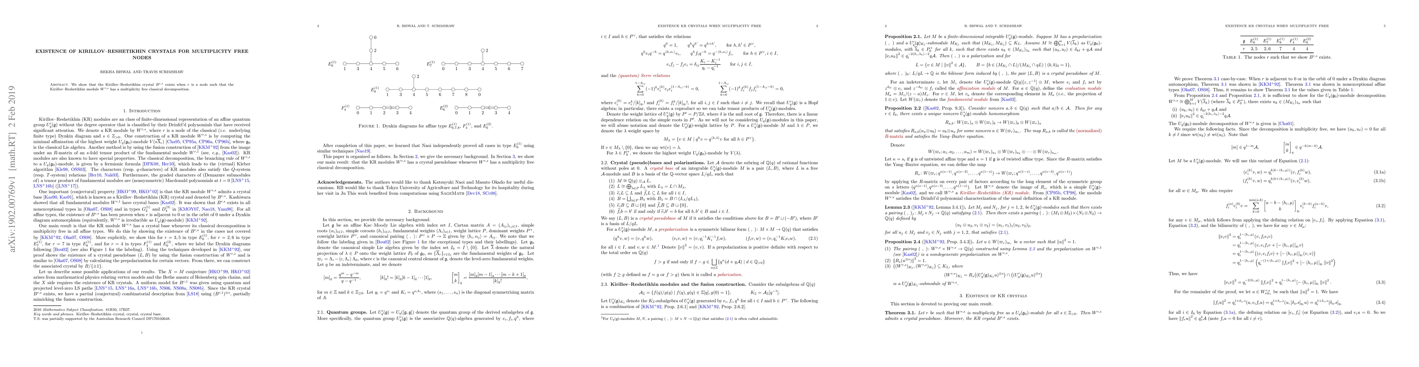 Thumbnail for Existence of Kirillov--Reshetikhin crystals for multiplicity free nodes