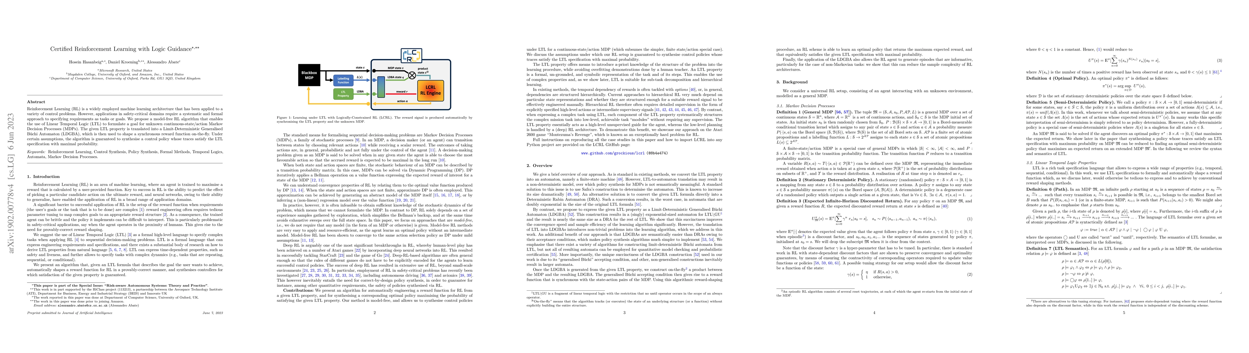Thumbnail for Certified Reinforcement Learning with Logic Guidance