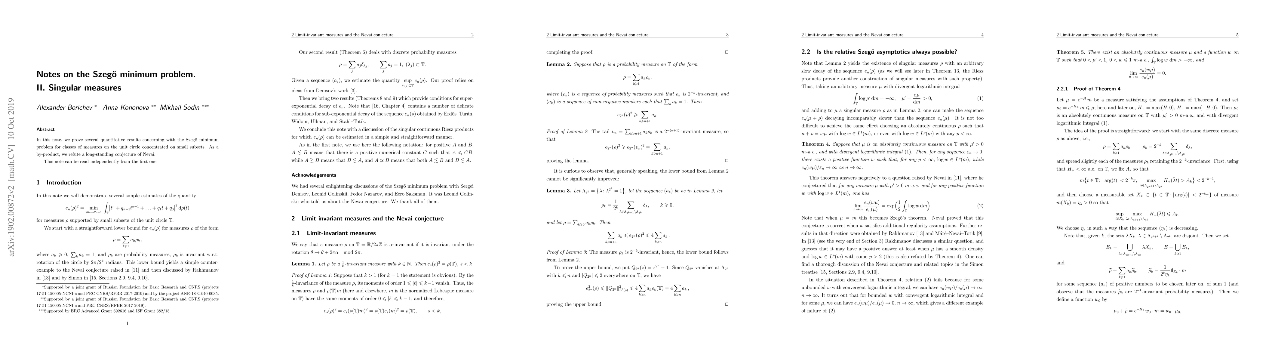Thumbnail for Notes on the Szego minimum problem. II. Singular measures
