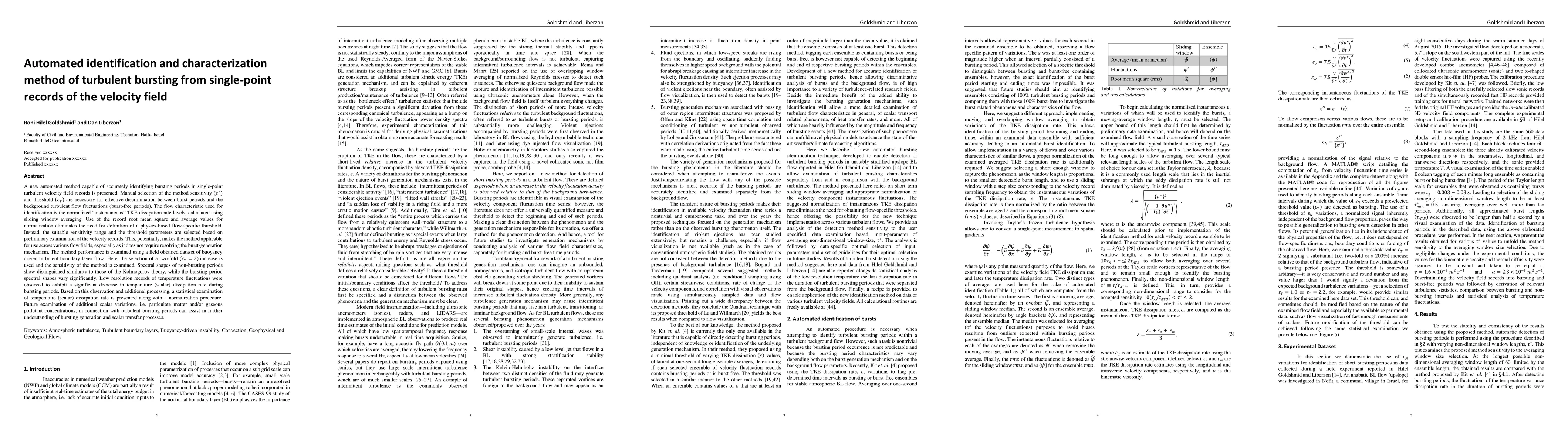 Thumbnail for Automated identification and characterization method of turbulent
  bursting from single-point records of the velocity field