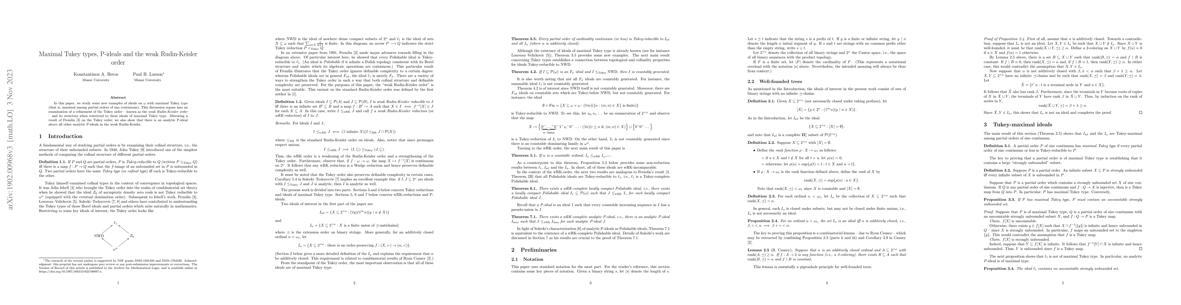 Thumbnail for Maximal Tukey types, P-ideals and the weak Rudin-Keisler order