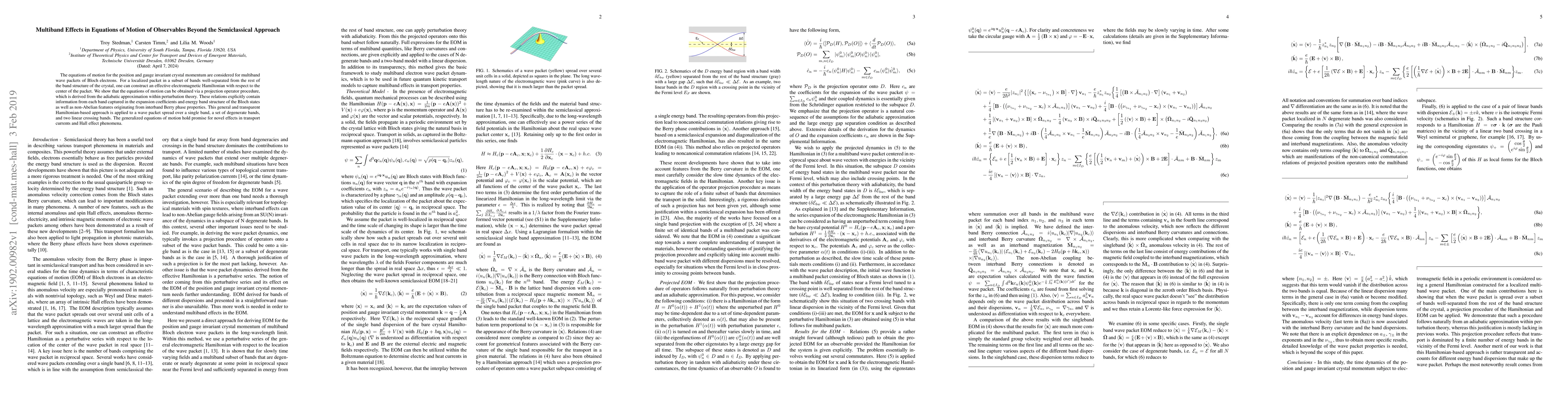 Thumbnail for Multiband Effects in Equations of Motion of Observables Beyond the
  Semiclassical Approach