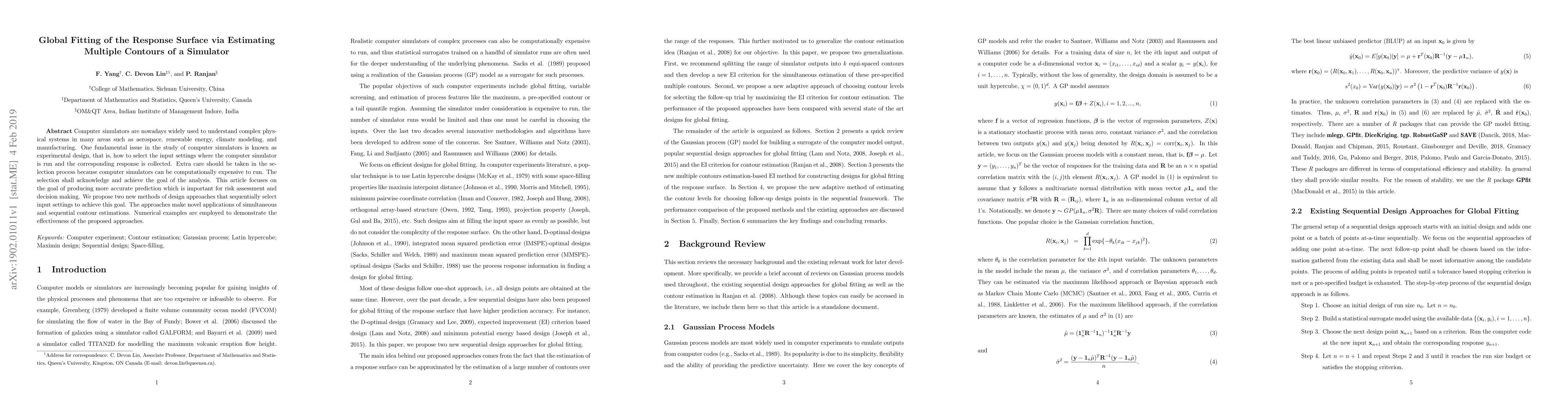Thumbnail for Global Fitting of the Response Surface via Estimating Multiple Contours
  of a Simulator