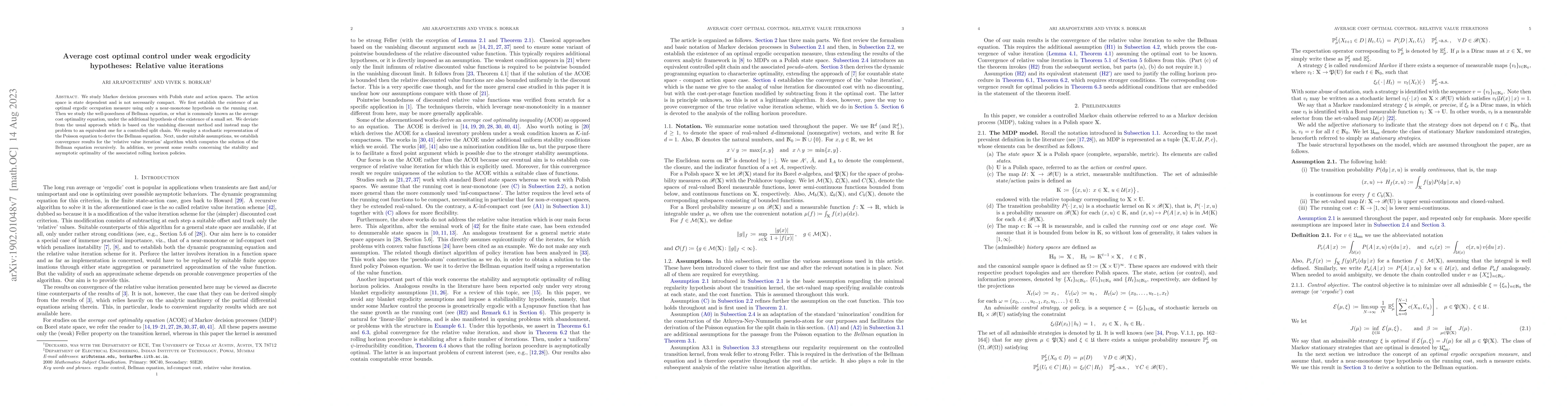 Thumbnail for Average cost optimal control under weak ergodicity hypotheses: Relative
  value iterations