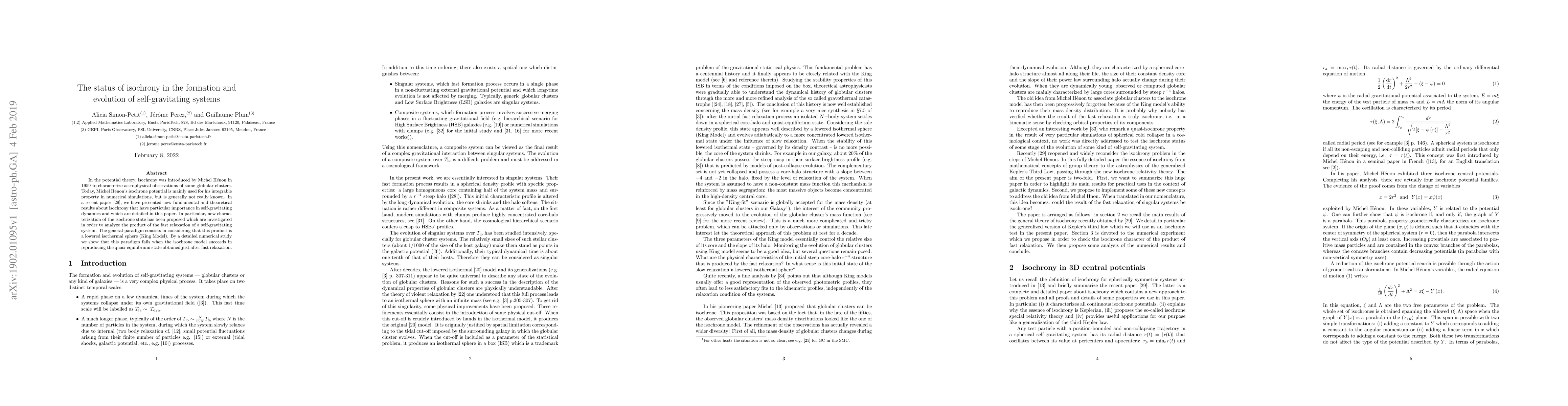 Thumbnail for The status of isochrony in the formation and evolution of
  self-gravitating systems